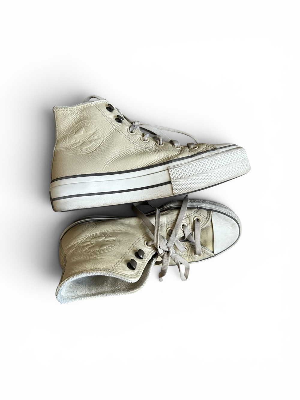 Converse All Star Lift Leather Platform High Top Sneakers Cream Women’s Size 7